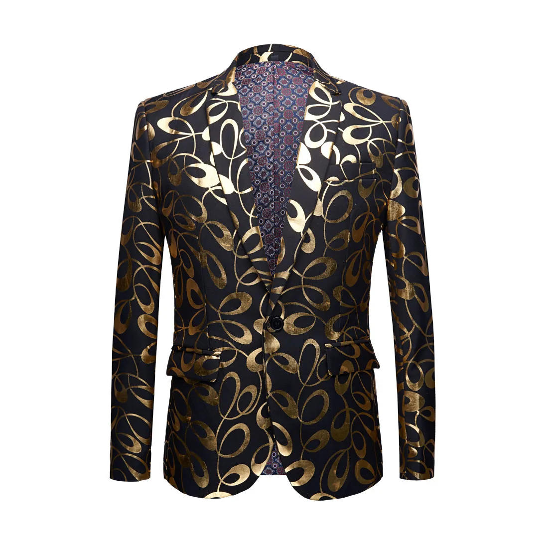 Flat lapel SHENRUN модный Мужской приталенный пиджак, золотой цветочный узор, повседневный Однорядный Блейзер, ведущий певец, танцор, DJ костюм - Цвет: Flat lapel