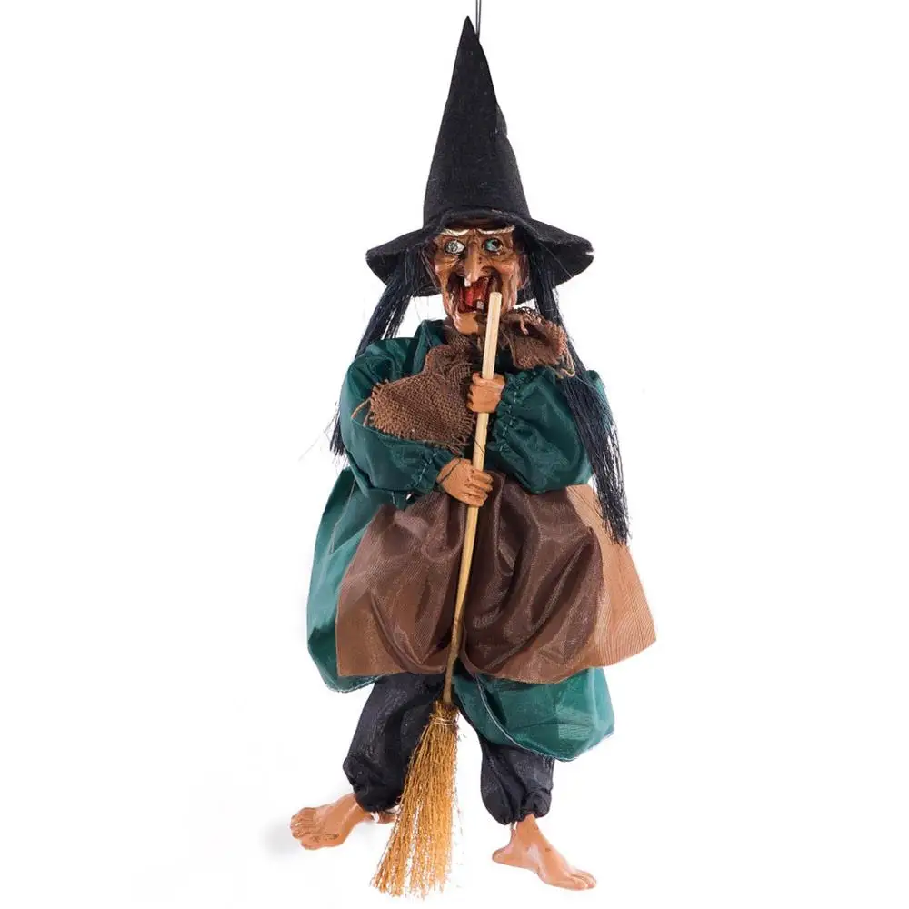 Ведьма висячие украшения Хэллоуин реквизит большой голосовой контроль езды метла ведьма висячие украшения со звуком и красным светом HH4 - Цвет: Green
