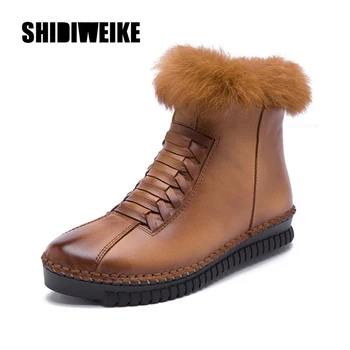 

ladies winter boots women's boots Rabbit fur Genuine Leather snow sboots 2020 new lacing comfort sboots gray Black brown v884