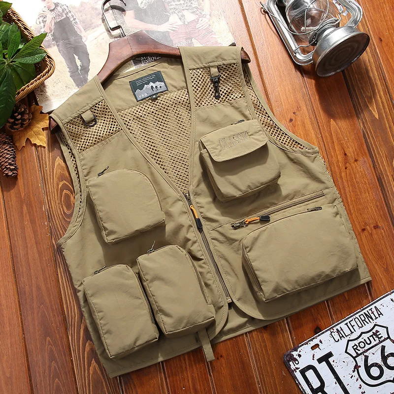 6637 Men Multi-pockets Waistcoat Spring Summer Fishing Vest Photography Vest Thin Quick-Dry Waistcoat Vest