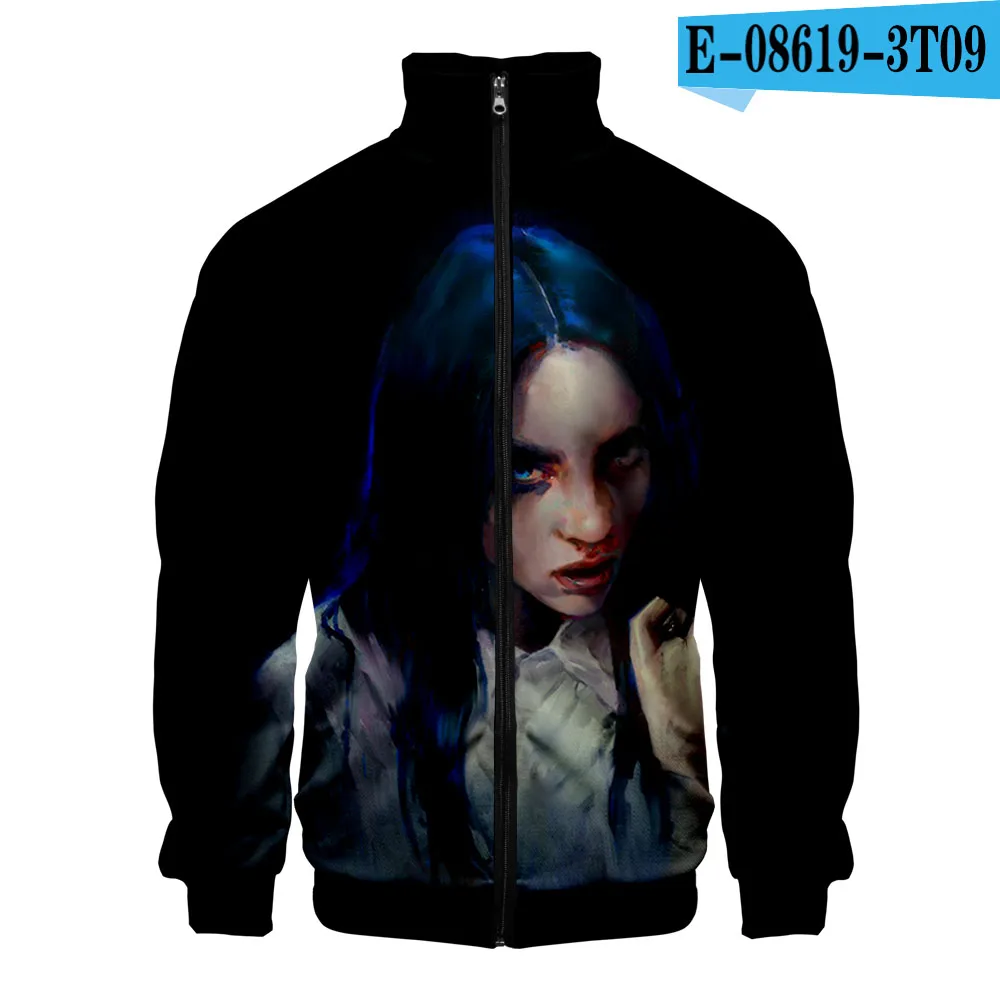 Billie Eilish Nieuwe collectie Унисекс Хипстер Jas Mode 3D Jas Stand kraag rits реглан 3D хип-хоп jasje Новинка - Цвет: 3d