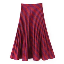 AGong повседневные свободные юбки, женская модная Полосатая юбка с принтом, женские элегантные плиссированные юбки до середины икры, женские юбки LI