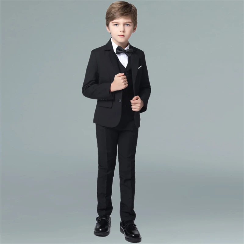 

Formal Child Suit Set Spring Autumn Flower Boys Wedding Host Show Party Performace Costume Kids Blazer Vest Pants Clothes