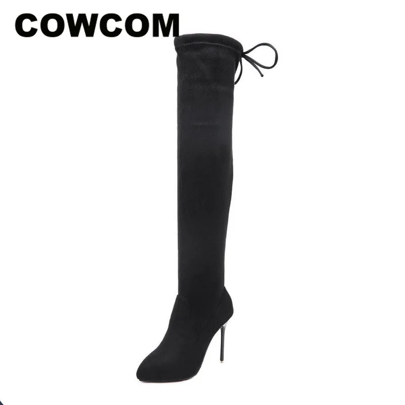 COWCOM/сезон осень-зима; коллекция года; женская пикантная модная обувь на платформе; сапоги до колена на тонком каблуке; высокие сапоги; женские сапоги; JXQ