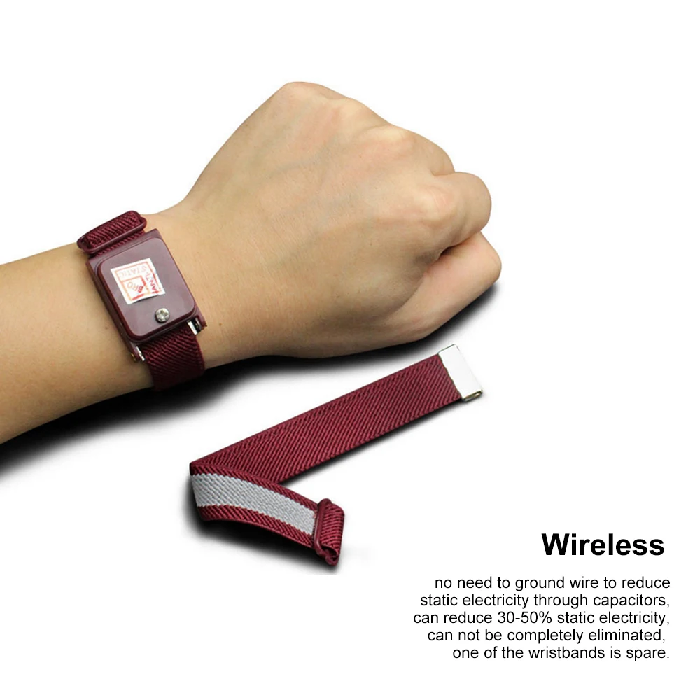 

Wireless Anti-Static Wrist Strap Band ESD Discharge AntiStatic Wrist Belt, Wine Red