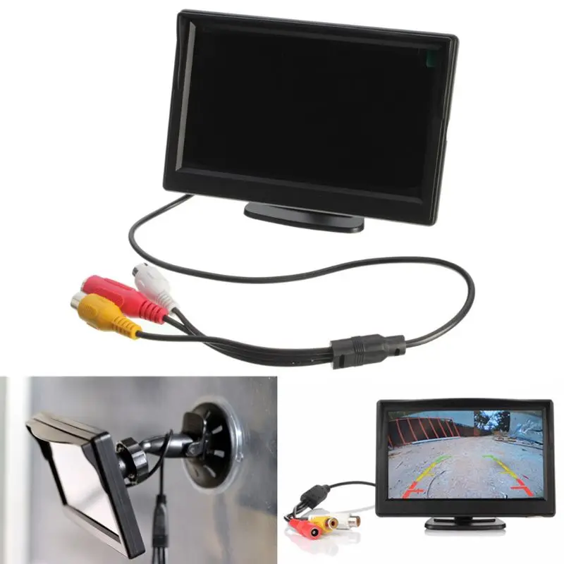 5 дюймовый TFT LCD Автомобильный монитор заднего вида + 2 стойки для камеры VCR DVD