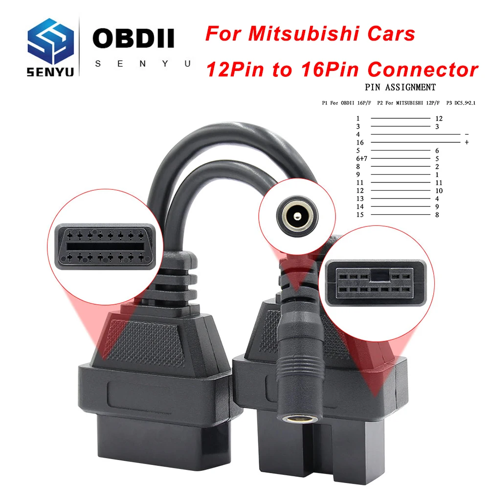 For Mitsubishi 12 pin OBD to OBD2 Connector Adapter 16Pin For Mitsubishi  OBD OBD2 Car Diagnostic Auto Tool OBD2 Extension Cable