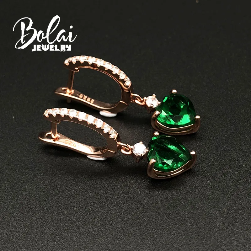 Bolaijewelry, создан нано зеленый изумруд застежка серьги 925 стерлингового серебра розовое золото ювелирные украшения для девочек хороший подарок на день рождения