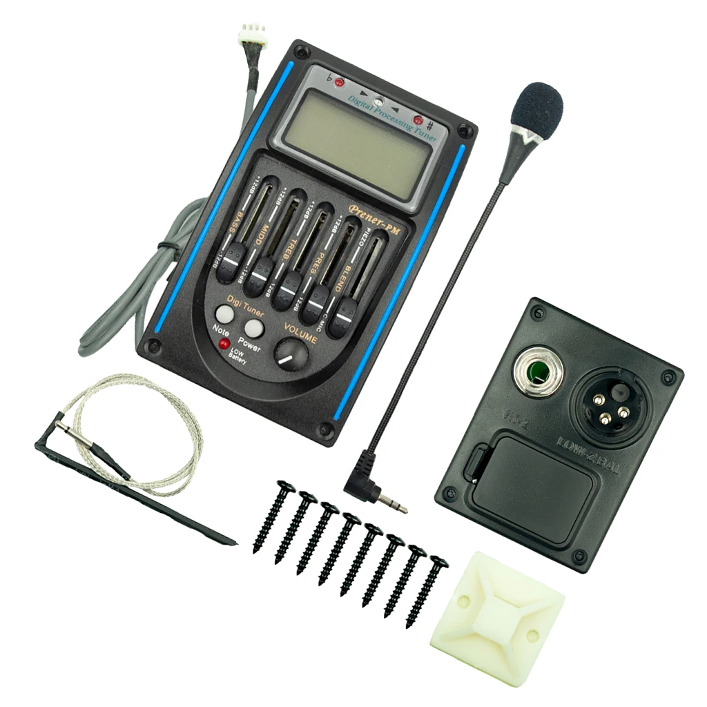 Guitar Equalizer Pedal 5-Band EQ Piezo Pickup Tuner Amplifier With Mic