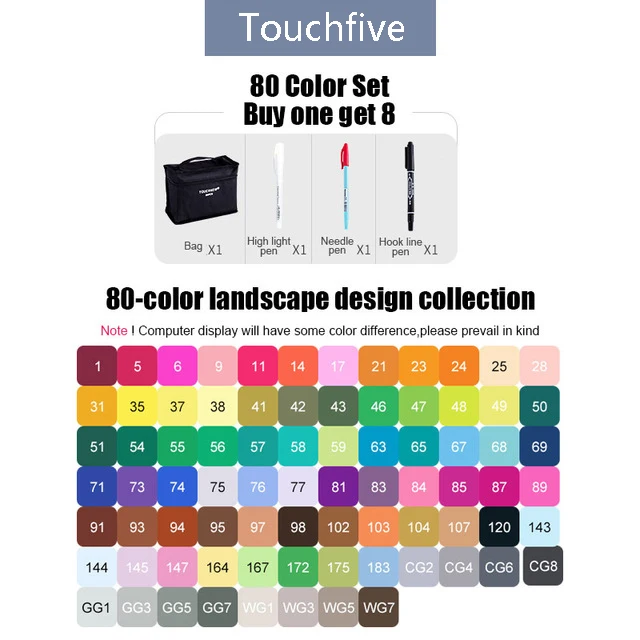 80 landscape design Touchfive маркер 30/40/60/80 Цвета набор маркеров для живописи жирной на спиртовой основе эскиз Маркеры Ручка для художника для рисования манга анимация - Цвет: 80 landscape design