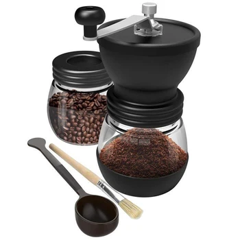 

Manual Coffee Grinder Ceramic Millstone Grinder with Storage Jar Soft brush Conical Ceramic Burr Quiet and Portable