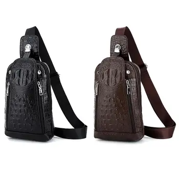 

Men Solid Color Crocodile Faux Leather Zip Shoulder Bag Chest Waist Fanny Pack