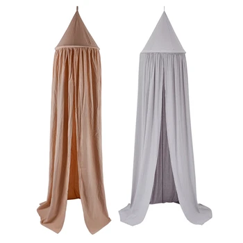 

Newest KAMIMI 2 Pcs Curtain Children Room Decoration Baby Tent Washed Cotton Cloth Hung e Baby Mosquito Net, Khaki & Gray
