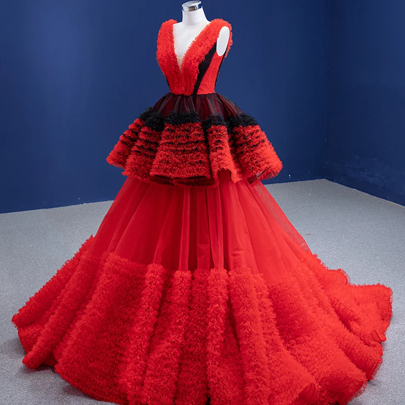 RSM67309 evening dresses long luxury 2021 new v neck red elegant dress women for wedding party vestidos de fiesta largos 4