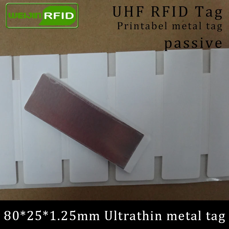 UHF RFID Анти-металлическая бирка 80*25*1 25 мм 915 МГц 868 Impinj NXP ISO18000-6C EPCC1G2 6C печатная