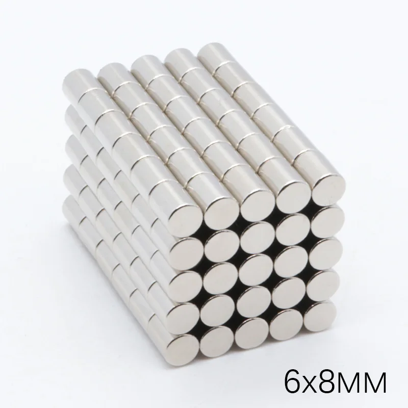 100 шт 6x8 мм супер сильный, мощный Маленький Круглый Редкоземельные неодимовые магниты 6x8 мм большой холодильник на заказ