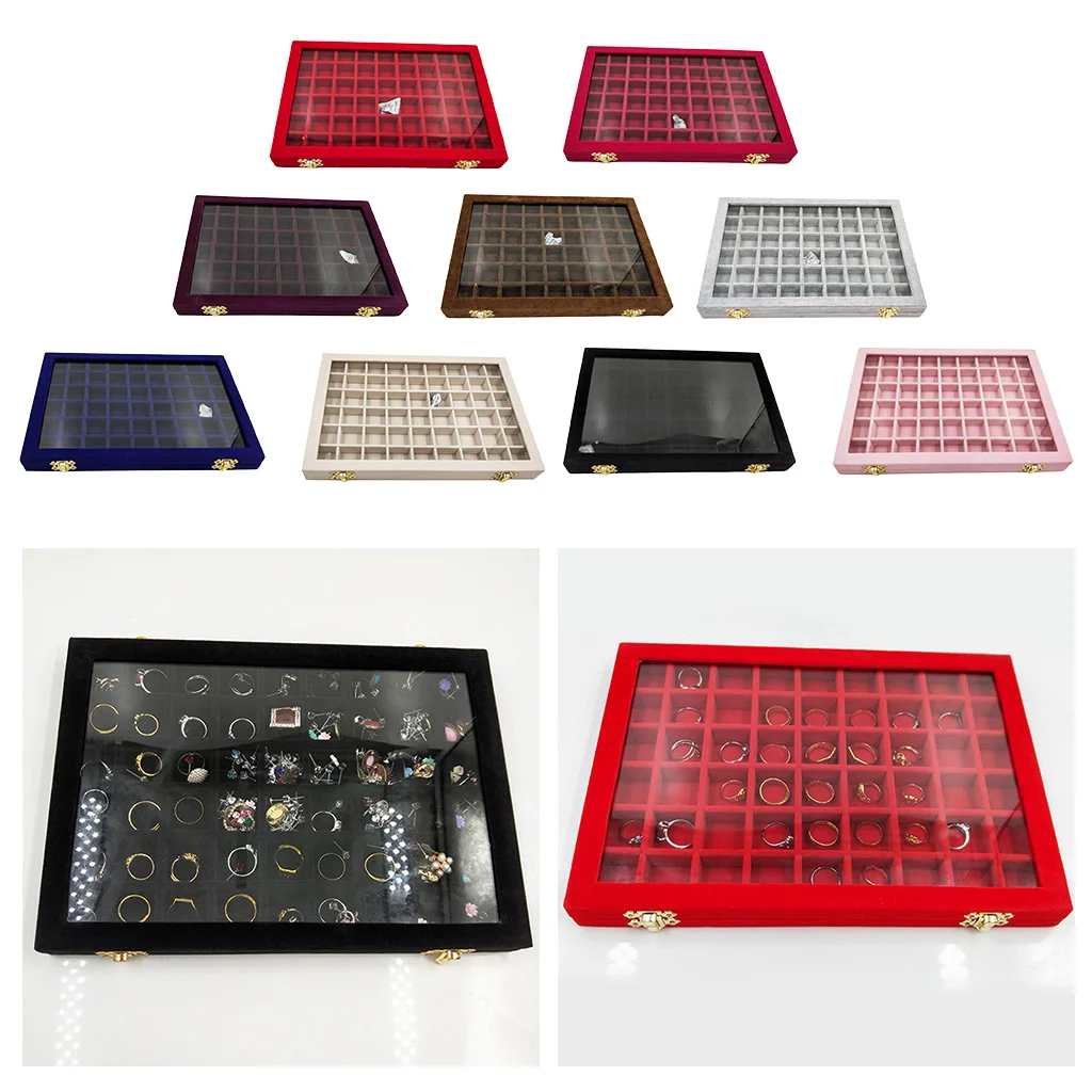 Wood Velvet Jewelry Display Tray Box Earring Diamond Bead Storage Organizer Case Wood Velvet Jewelry Display Tray Box Earring Diamond Bead Storage Organizer Case