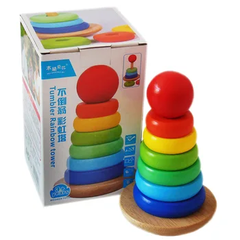 

Rainbow Tower Tumbler Baby Wooden Stack Game Colorful Rainbow Ring Jenga Parent And Child Toy