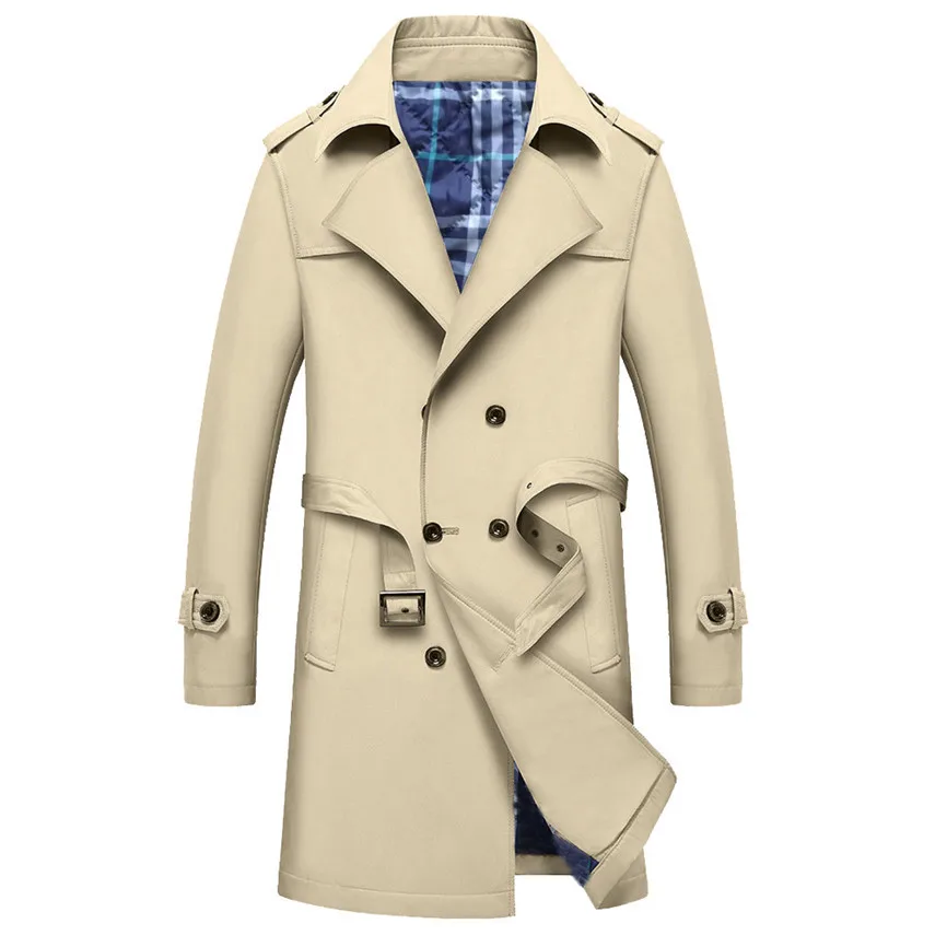 New Casual Men's Jackets Men Winter Warm Jacket Overcoat Outwear Slim Long Trench Buttons Zipper Coat Men's Windbreakers - Цвет: Khaki