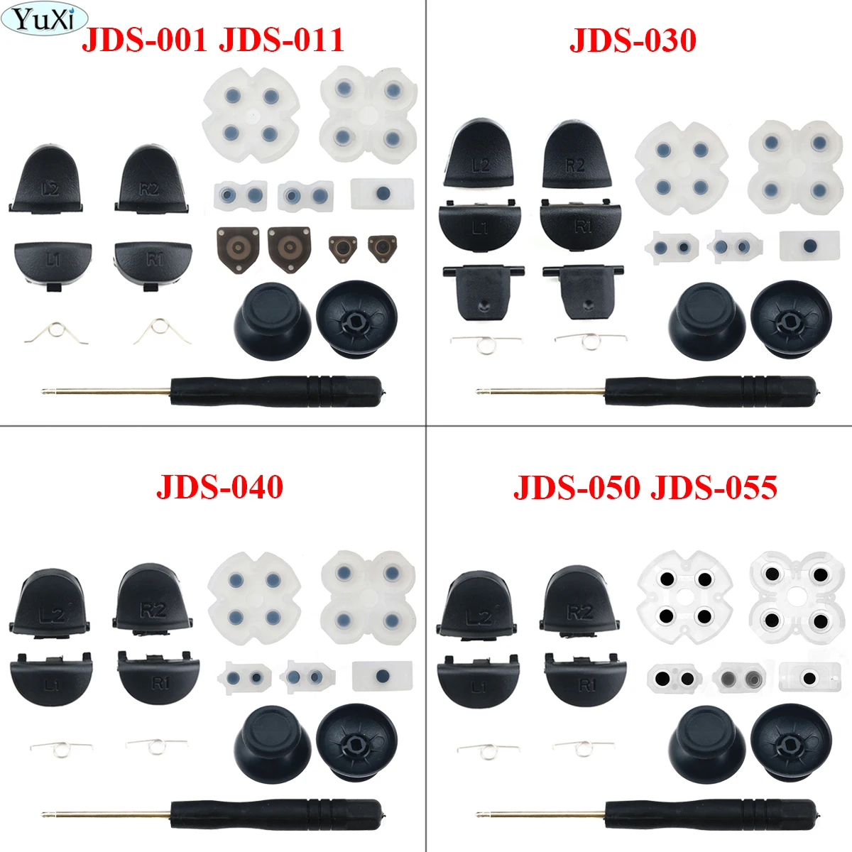 YuXi 트리거 버튼 모드 키트, 소니 PS4 프로 슬림 JDS JDM 055 050 040 030 011 컨트롤러 아날로그 스틱 캡, R2 L2 L1 R1