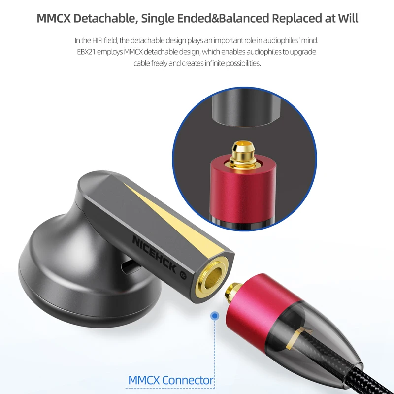 US $219.00 NiceHCK EBX21 CNC Flagship Earbud HIFI Metal Earphone 142mm Japan LCP Diaphgram Dynamic Driver Headset DJ Vocal Detach MMCX IEM