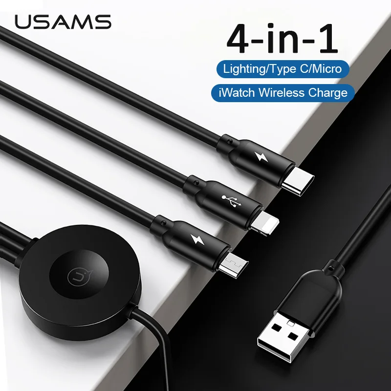 USAMS 4 в 1 микро USB кабель для iPhone беспроводной зарядный Apple Watch 5 3 2 usb type C samsung Note 9