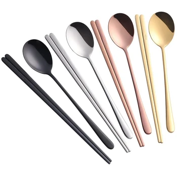 

4 Set Chopsticks Spoon Set, 4 Color Reusable Metal Stainless Steel Korean Chopstix Spoon Set Christmas Gift
