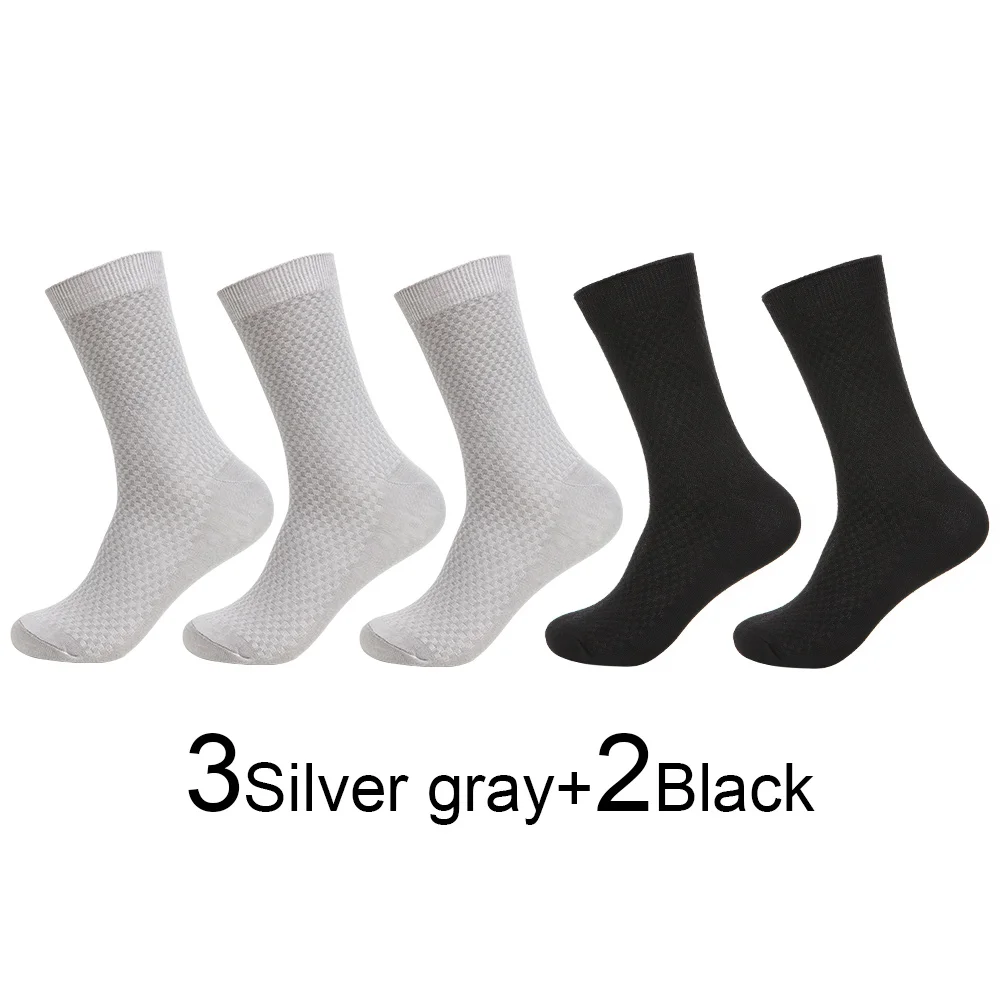 5 Pairs Bamboo Fiber Men's Socks Autumn Winter Deodorant Business Socks Men Long Size EUR 40-46 High Quality - Цвет: 25