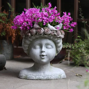 

EUROPEAN CUTE ROSES BIRD GIRL HEAD FLOWER VASE RESIN ARTS HEAD PORTRAITS FLOWERPOT HOME LIVING ROOM MODERN DECORATIVE R3997