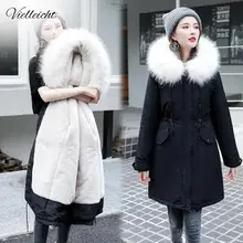 Vielleicht-30 градусов, одежда для снежной погоды Длинные парки зимняя куртка Для женщин с меховым капюшоном Костюмы женский Меховая подкладка Толстое Зимнее пальто Для женщин