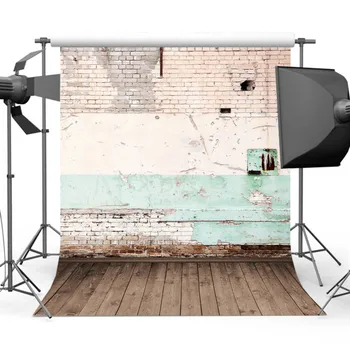 

Mehofoto White Brick Wall Background for Photography Wood Floor Photo Backdrop Studio Computer Printed L-540