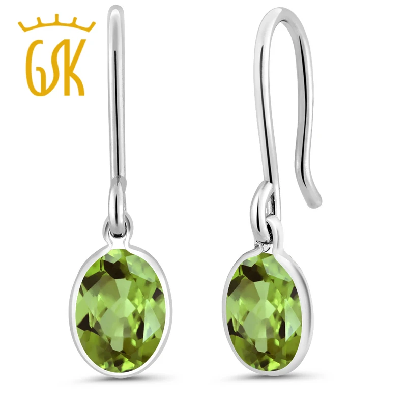 1,60 Ct овальные зеленые перидот 925 пробы серебряные серьги