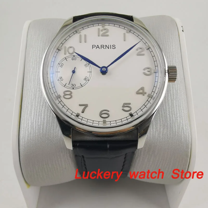 44 мм Parnis белый циферблат синие стрелки 17 jewels механические 6497 ручной обмотки для мужчин t мужские watch-PM17