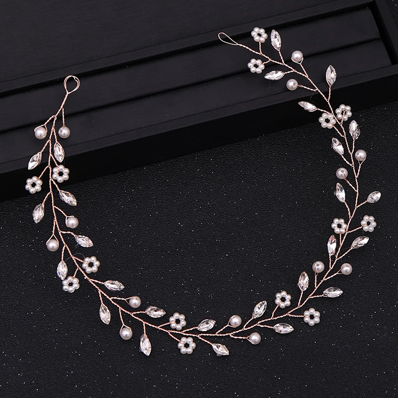 Rose Gold Color Headbands for Bride Wedding Hair Accessories Cystal Pearl Hairband Women Hair Vines Jewelry Handmade Headpiece jewelry accessories hair accessory hair headdress bridal headwear