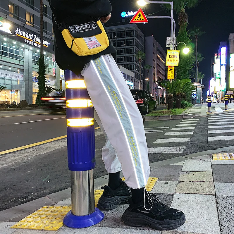 

Large Size @ Hong Kong Style MEN'S Casual Pants Fashion Autumn Thin Reflective Stripes Embroidered Capri Ankle Banded Pants K6