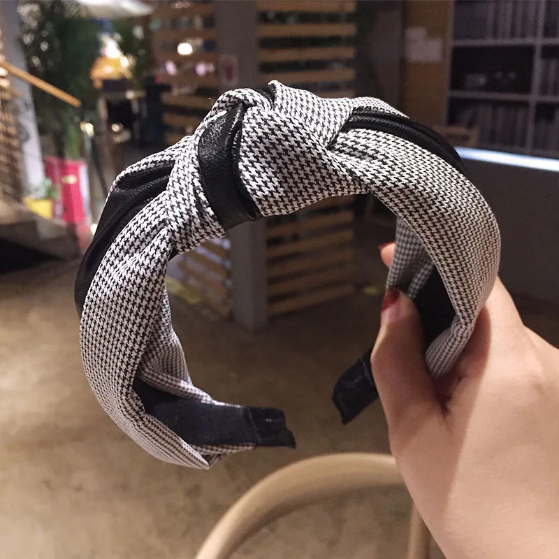 XugarLeather PU сшивание лента для волос для женщин тиара завязанный бантом широкополый ободок оголовье Хаундстут аксессуары для волос