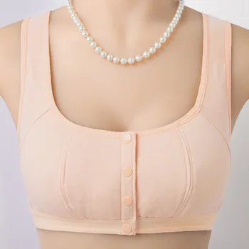 

New bra Old People Cotton Vest Sleep Bra Mother Wire Free Ultra-thin Underwear Front Four Buckle Anti-light Bralette Lingerie