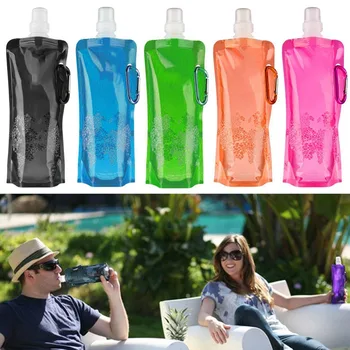 

Portable Travel 500ML Folding Water Bottle Camping Soft Bag Plastic Lightweight Safe Reusable Ice Water Packs For Mountaineering