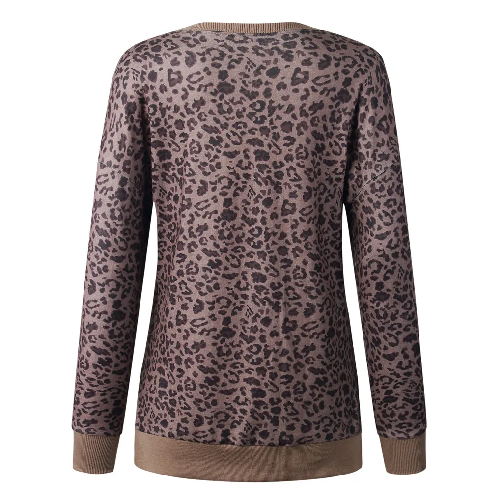 Женские свитшоты, зимние свитшоты с круглым вырезом и леопардовым принтом, модный Удобный Свободный Топ, стильный свитер, пуловер