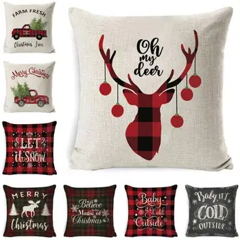 

Christmas Pillow Case Plaid Linen Throw Pillow Covers Square Sofa Decorative Pillow Headrest Cushion Cover Xmas Pillowslip