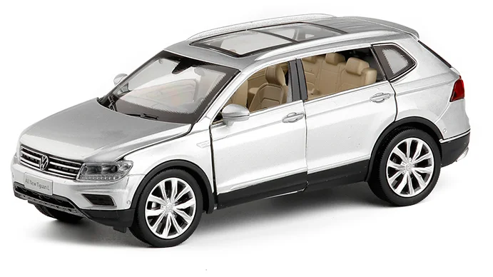 Серебристый Игрушки для автомобиля из 1:32 сплава, имитация Tiguan L, модель автомобиля, открытая дверь, музыкальная вспышка, детские игрушки - Цвет: Серебристый