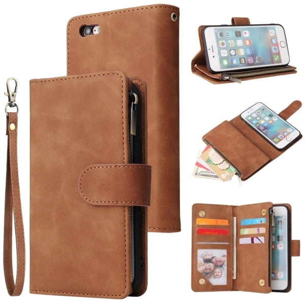 Brown Для 6& 6s чехол для телефона многофункциональный флип кожаный чехол с держателем для карт кошелек на молнии фоторамка ремешок для iPhone 6& 6s - Цвет: Brown