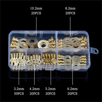 

150pcs/set Ring Type Gold Terminals Golden Brass Non-insulated Crimp Terminals Connectors 3.2mm-10.2mm Cable Wire Connectors