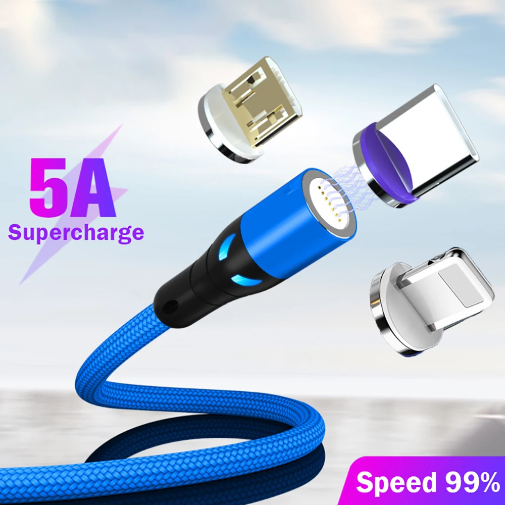 

5A Fast Charging Magnetic USB Cable Charger 1m Micro USB Data Cable for iphone X Samsung S8 Huawei Xiaomi mi8 Usb type c Wire