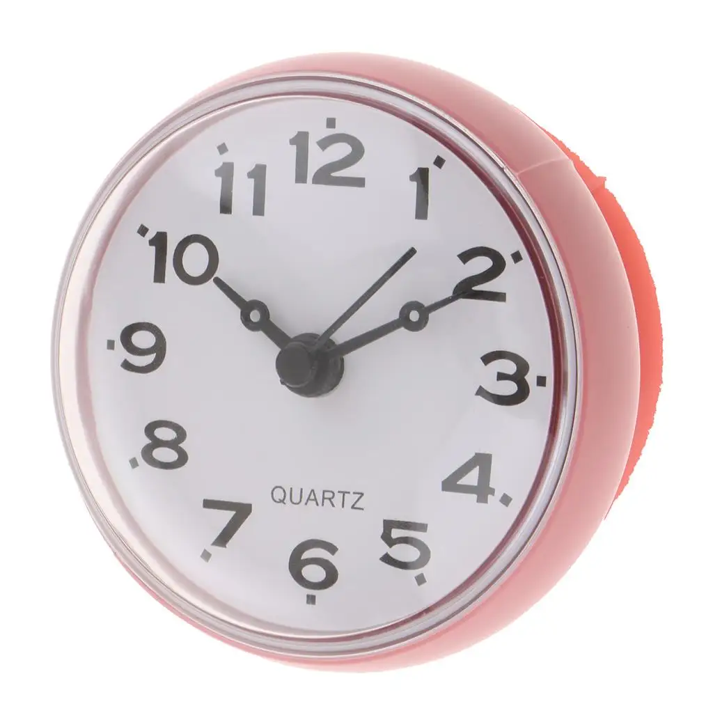 European Style Small Waterproof Round Clock for Bathroom Suction Up Mirror Window Clock, Pink/ White