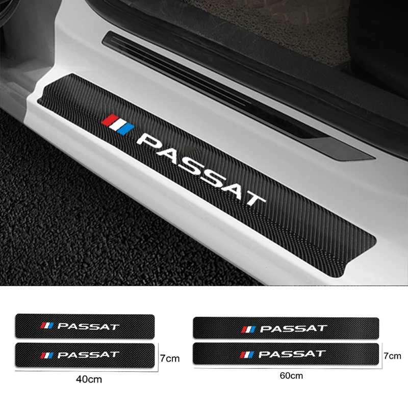 

4 pcs car door sill protector leather carbon fiber vinyl stickers Car Accessories For Volkswagen PASSAT B4 B5 B6 B7 B8 CC R36