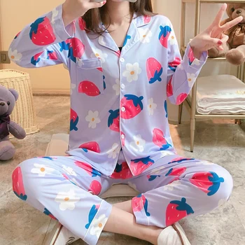 

Pajamas set for women High Quality Long Sleeve Sleepwear 2 Pcs Women Sexy Nightwear ladies cartoon Sleepwear Homewear Pjs suit