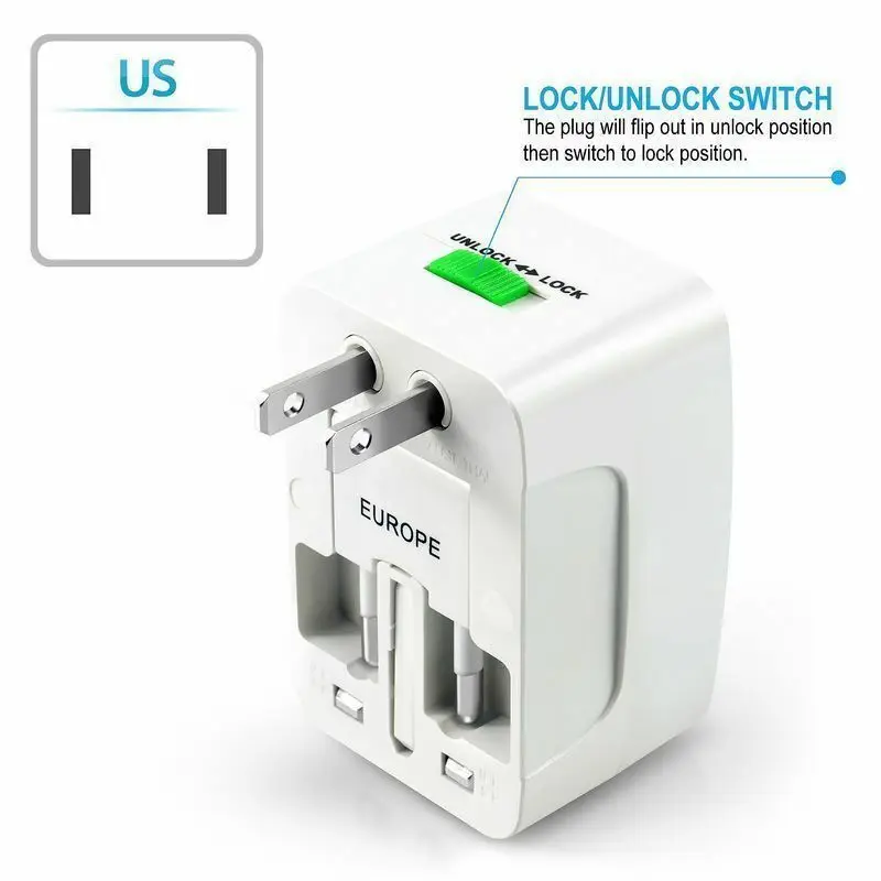 Универсальный адаптер Великобритания США AU в ЕС AC разъем питания двойной usb зарядка AC Разъем питания всемирно известный адаптер для путешествий конвертер