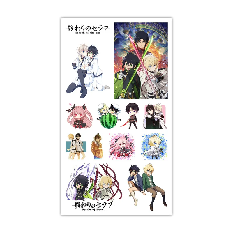 

1pc Seraph of the end Tattoo Sticker Anime Stiker Water Transfer Temporary Children Tattoos Paper For Kids Body Arm