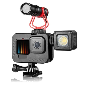 

Housing Cage Aluminum Alloy Dual Cold Shoes Scratch Resistant Charging Port Dustproof Frame Case Portable For Go ProHero 9 Black